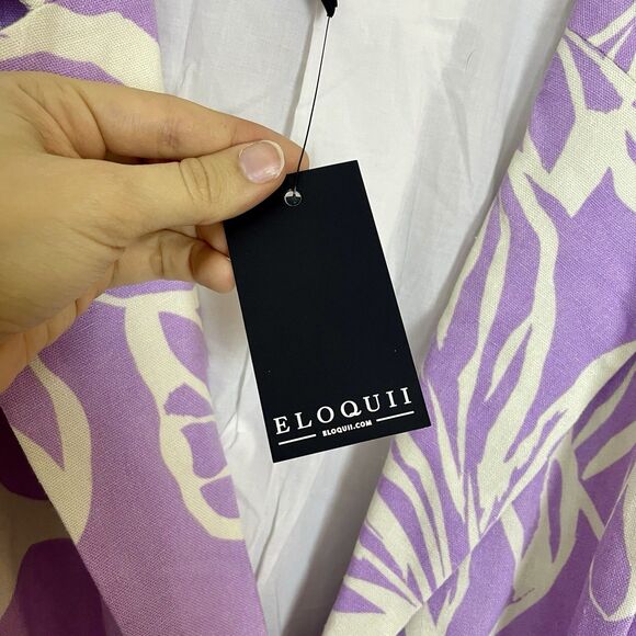 NEW Eloquii Linen Blend Floral Purple Jacket Blazer Workwear Women's Size 28 - Picture 4 of 10